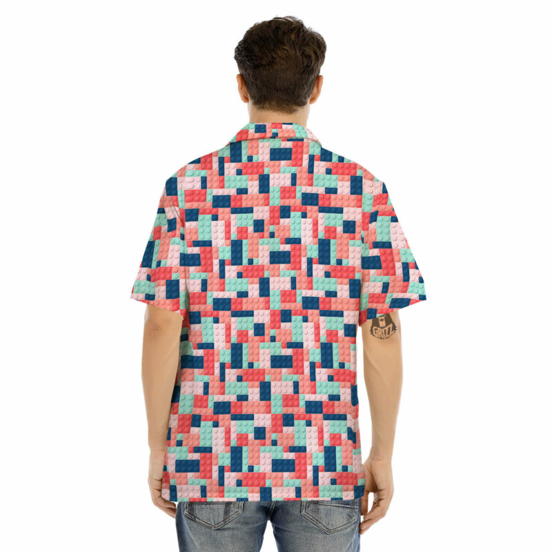 Orange prints Puzzle Game Colorful Block Print Pattern Men's Hawaiian Shirt