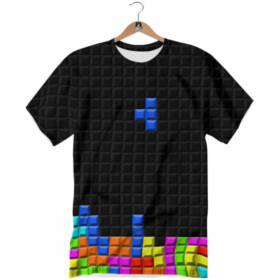 OrangePrints.com -Video Game White Brick Puzzle Print T-Shirt