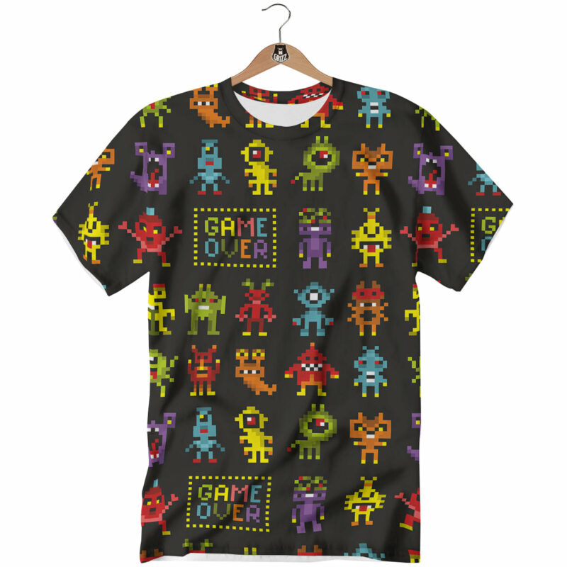 Orange prints Game Monsters 8-Bit Video Print Pattern T-Shirt