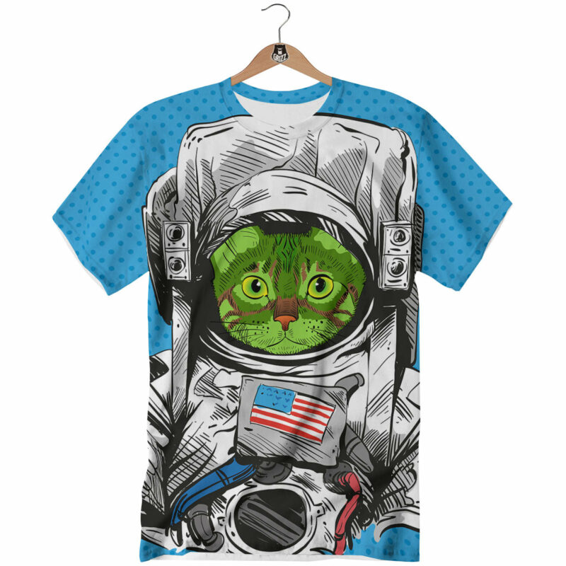 Orange prints Alien Cat Astronaut Print T-Shirt