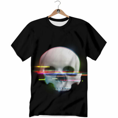 OrangePrints.com -Astronaut Skull Digital Glitch Print T-Shirt