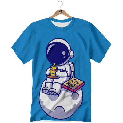 OrangePrints.com -Cute Astronaut Eating Pizza Print T-Shirt