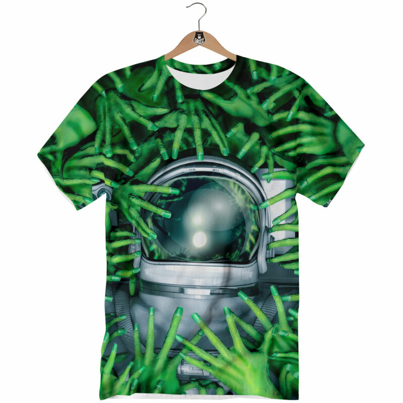 OrangePrints.com -Astronaut And Alien Sci Fi Print T-Shirt