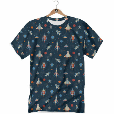 OrangePrints.com -Pixel Space And Astronaut Print Pattern T-Shirt