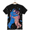 Orange prints Couple Astronaut Travel In Space Print T-Shirt