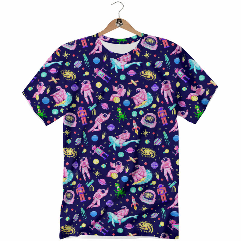 OrangePrints.com -Space Astronaut 8 Bit Print Pattern T-Shirt