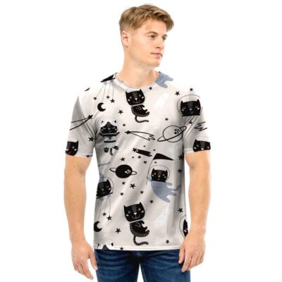 OrangePrints.com -Cute Meow Astronaut Cat Print Men T Shirt