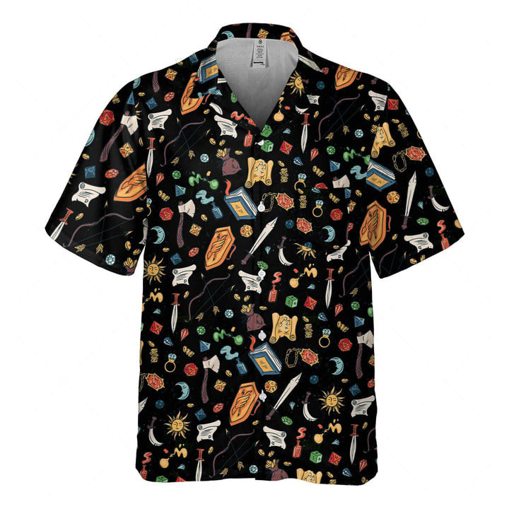 Orange prints DnD Hawaiian Shirt – DnD Items black-SP12042305DS02