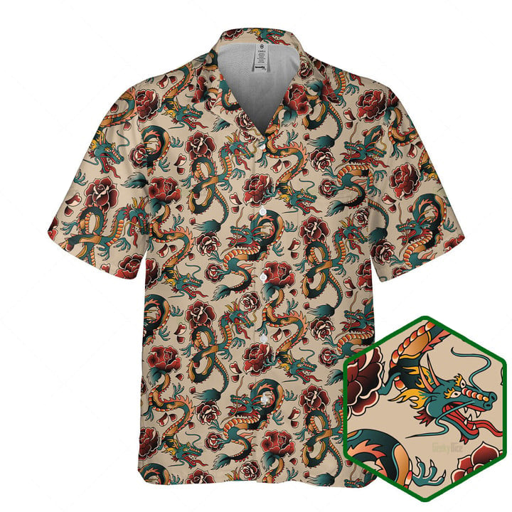 Orange prints DnD Hawaiian Shirt – Dragon tattoo pattern-SP12042333DS02