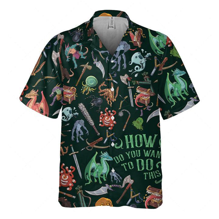 Orange prints DnD Hawaiian Shirt – Monsters & Weapons-SP12042304DS02