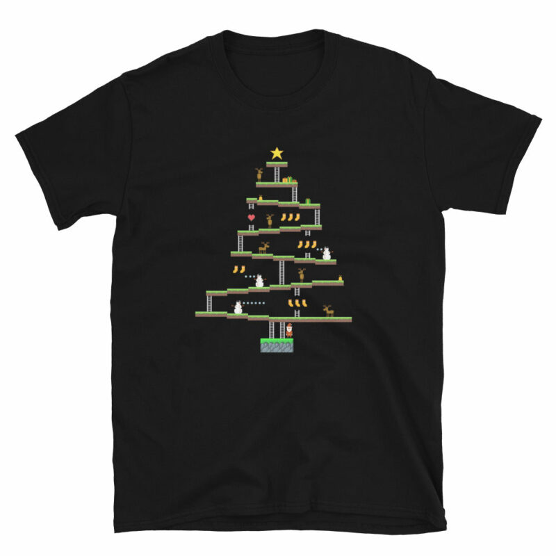 Orange prints Pixel Retro 8-Bit Gamer Christmas Tree Shirt