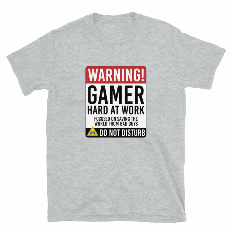 Orange prints Warning Gamer Hard At Work - Geek Gamer T-Shirt