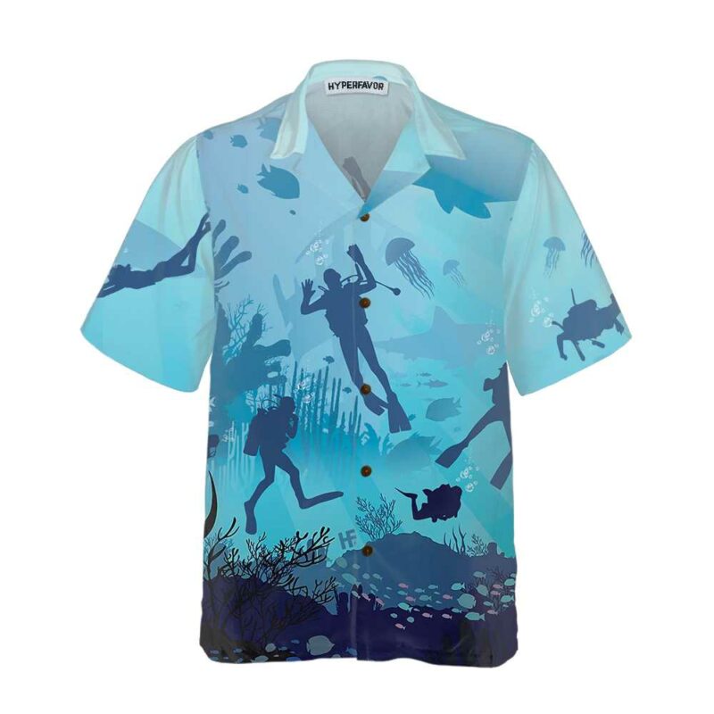 Orange prints front of Life Is Diving Hawaiian Shirt, Scuba Diving Shirt For Men, Cool Gift For Scuba Diver