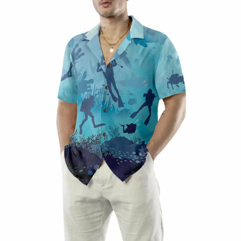 Orange prints model Life Is Diving Hawaiian Shirt, Scuba Diving Shirt For Men, Cool Gift For Scuba Diver