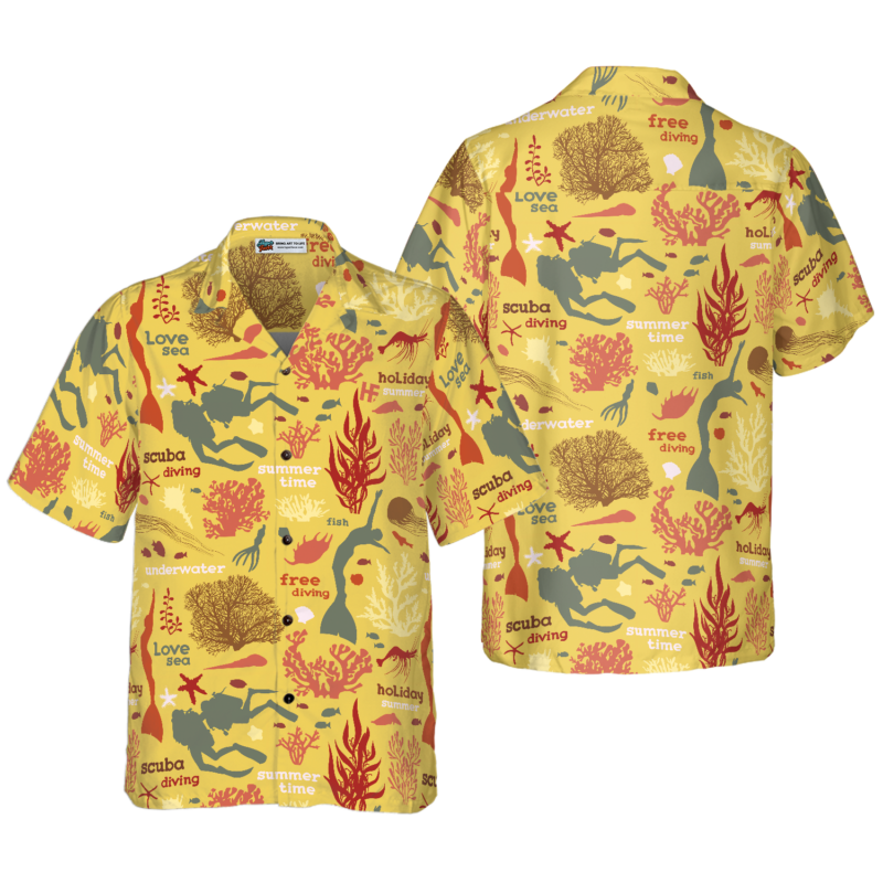 OrangePrints.com -Scuba Diver And Sea Pattern V2 Hawaiian Shirt