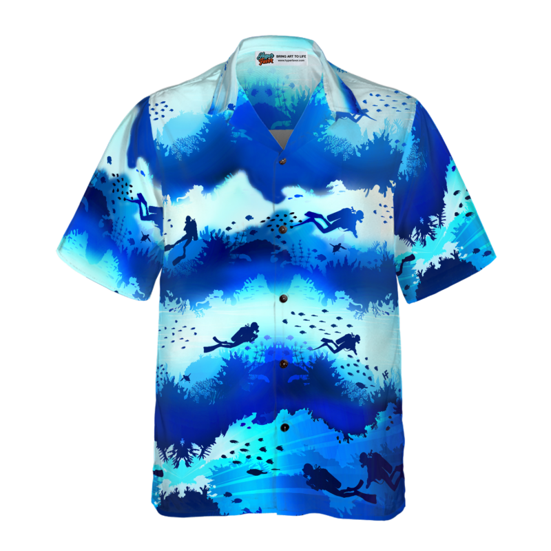 Orange prints model Scuba Diver Under Sea Cave Hawaiian Shirt