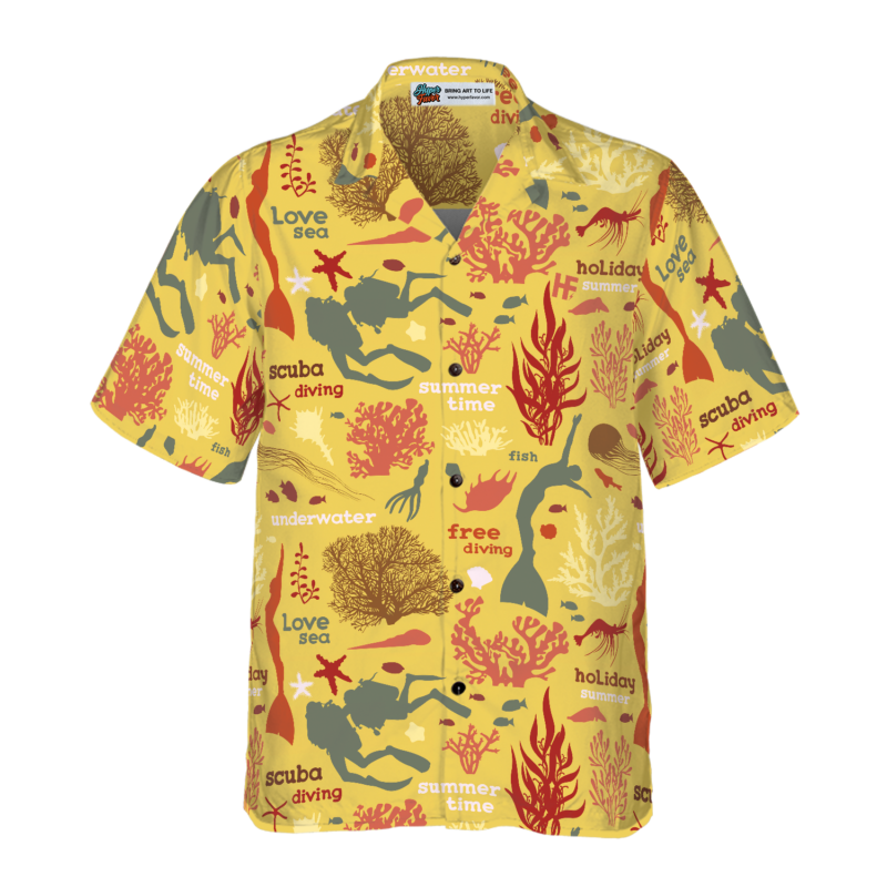 Orange prints model Scuba Diver And Sea Pattern V2 Hawaiian Shirt