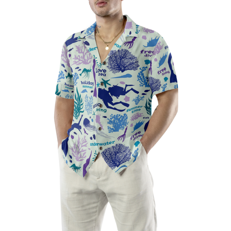 Orange prints model Scuba Diver And Sea Pattern V1 Hawaiian Shirt
