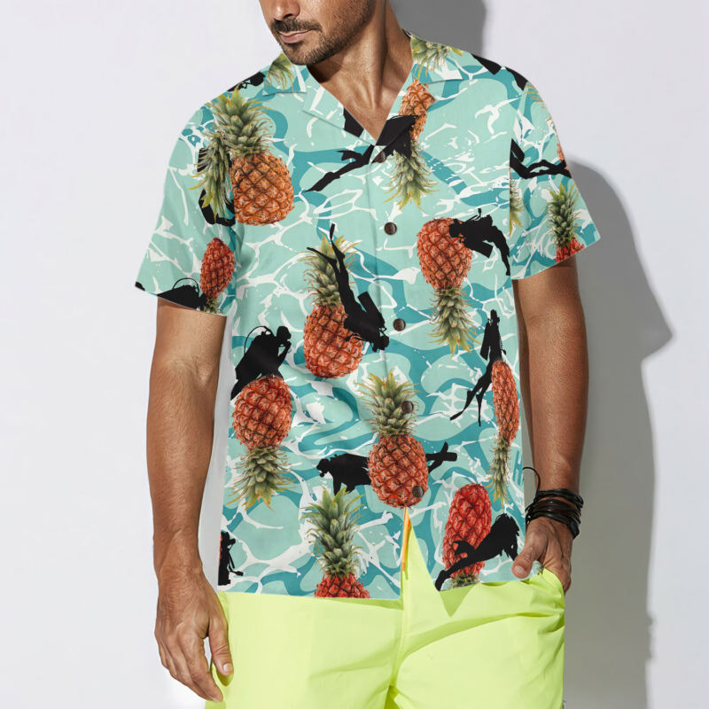 Orange prints model Tropical Pineapple Ocean Scuba Diving Hawaiian Shirt