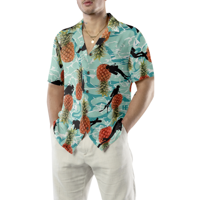 Orange prints model Tropical Pineapple Ocean Scuba Diving Hawaiian Shirt