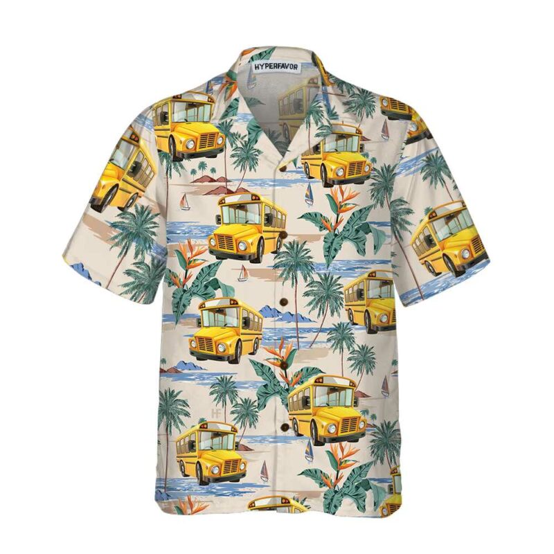 Orange prints front of Bus Driver And Tropical Pattern Hawaiian Shirt, Tropical Bus Driver Shirt For Men, Bus Driver Gift Idea