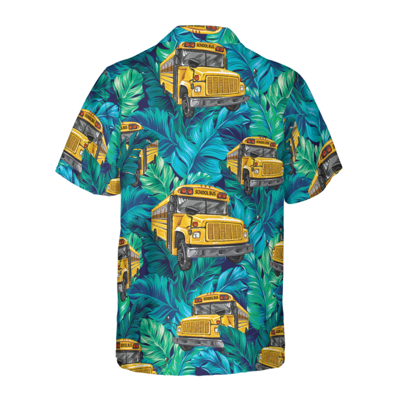 Orange prints back of Tropical Leaves School Bus Driver Hawaiian Shirt, Best Shirt For School Bus Drivers, Unique Gift For Bus Drivers